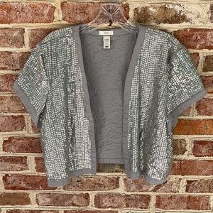 Vintage late 90s muted silver sequin cropped cardigan size XL alien superstar